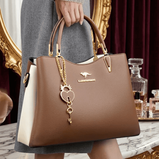Luxury Brown & Cream Leather Handbag