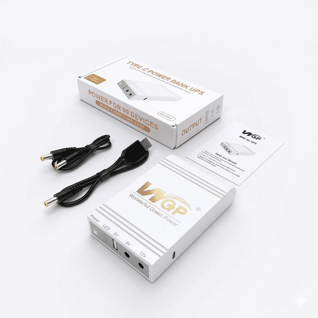 WGP Type-C Mini UPS (রাউটার ও ONU এর জন্য) 5V/9V/12V আউটপুটসহ পাওয়ার ব্যাংক UPS