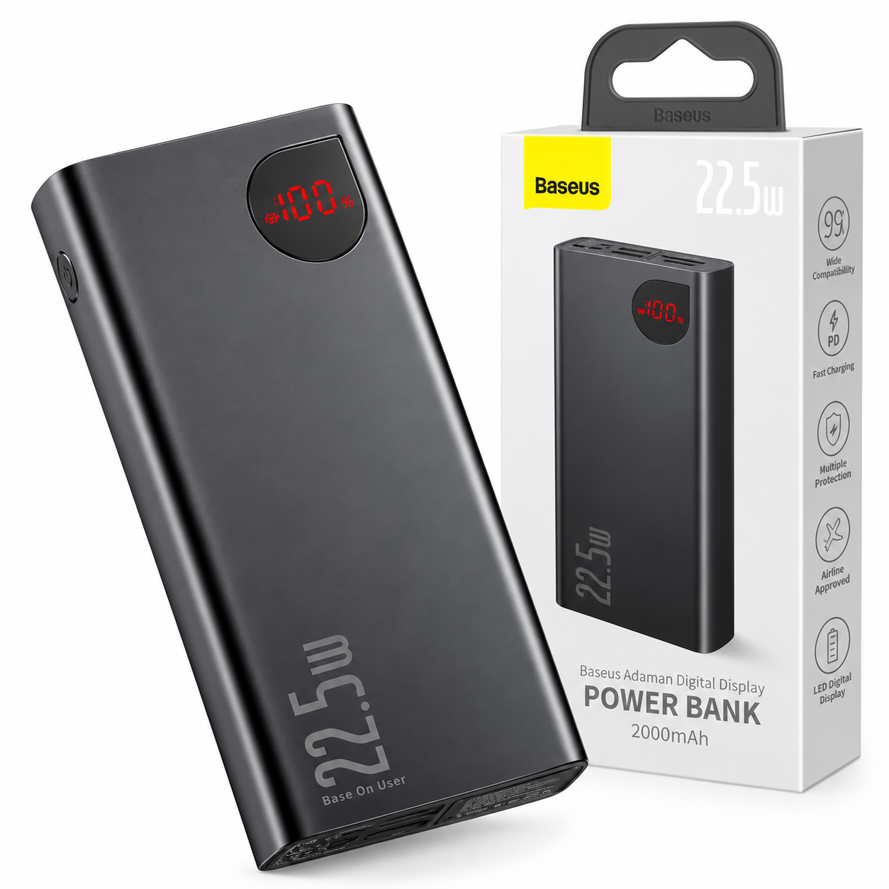 Baseus PPADM20S Adaman 20000mAh 22.5W Fast Charging Power Bank (Black) Baseus Adaman 20000mAh 22.5W Fast Charging Power Bank - Image 1